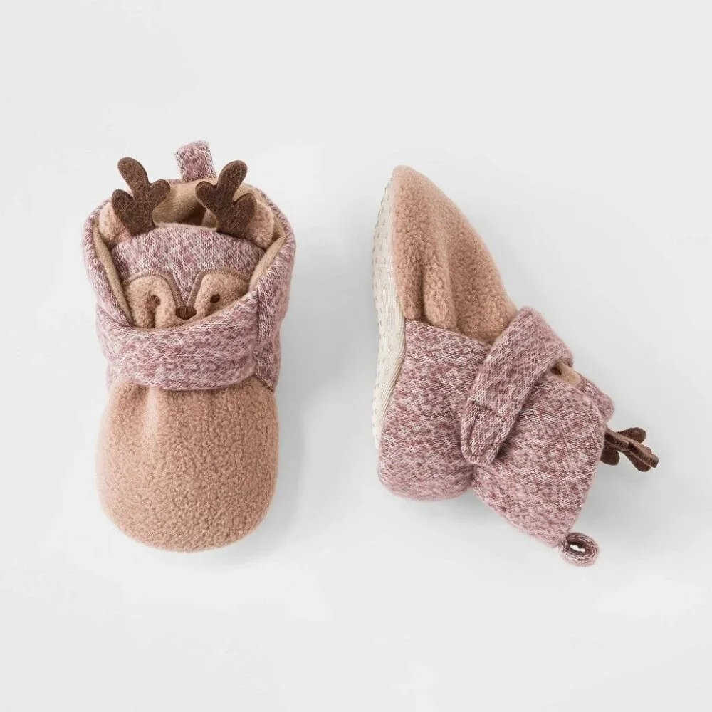 Cat & Jack Baby Reindeer Bootie Slippers Brown Size 6-9M